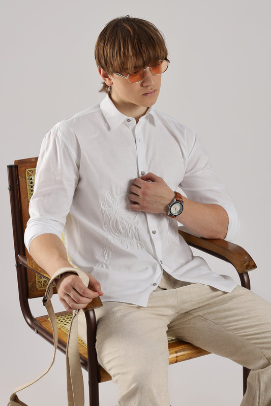 White Floral Embroidered Shirt