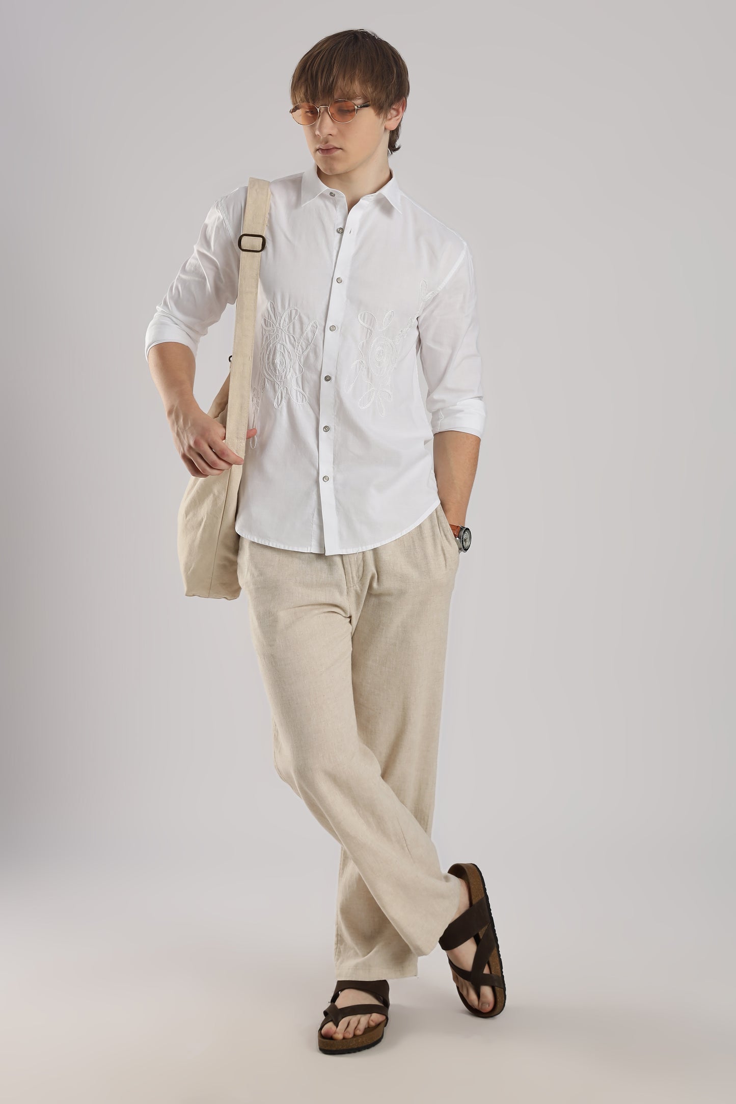 White Floral Embroidered Shirt