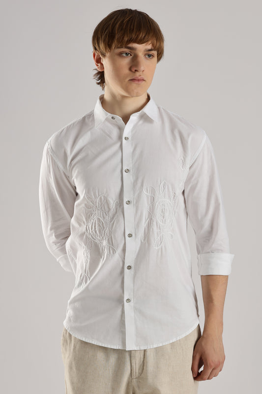 White Floral Embroidered Shirt
