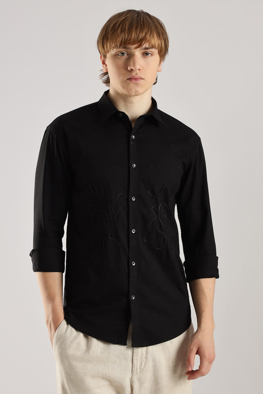 Black Floral Embroidered Shirt