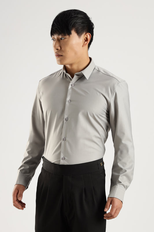 Plain Silver Mist Melange Wrinkle Free Shirt
