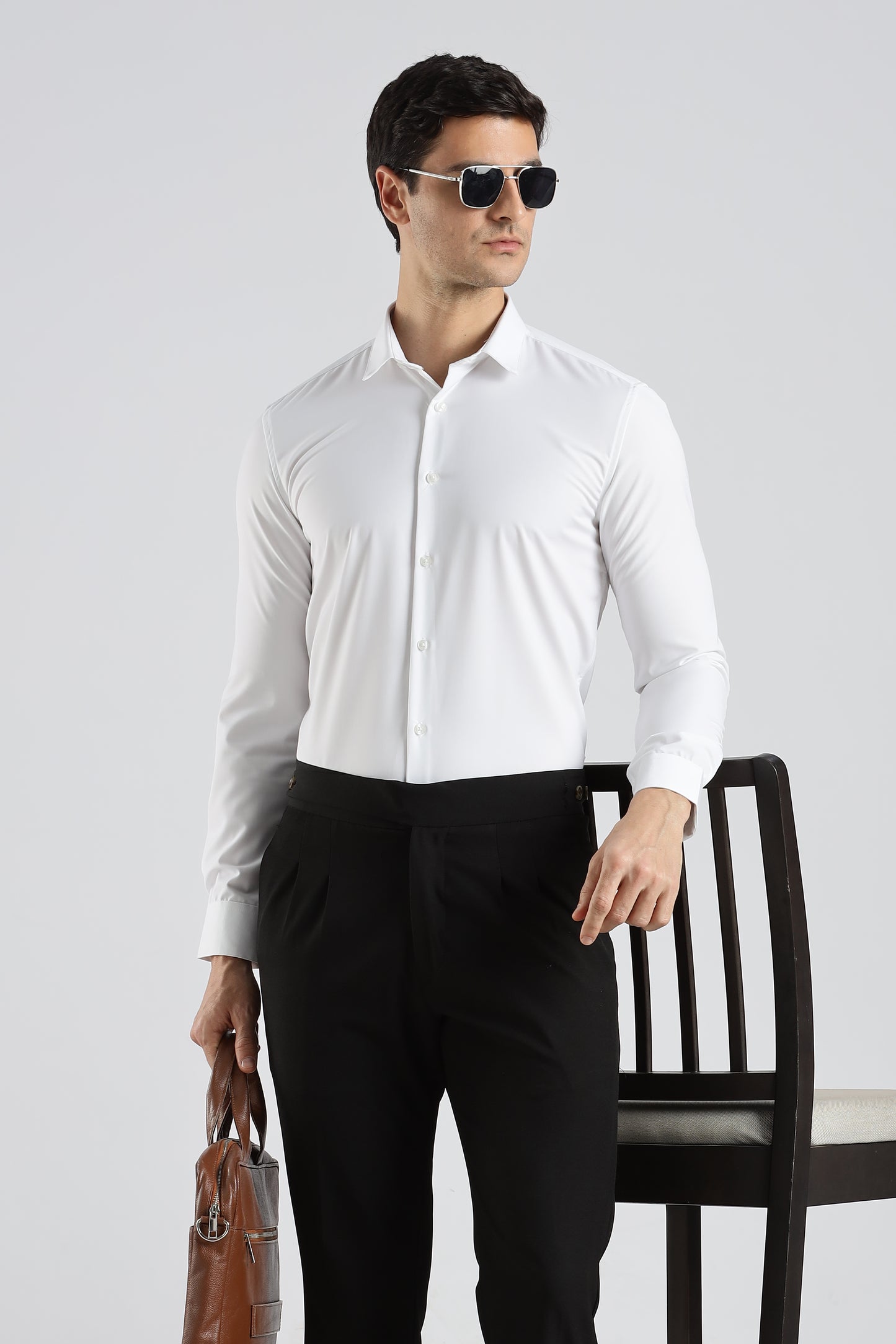 Plain White Melange Wrinkle Free Shirt