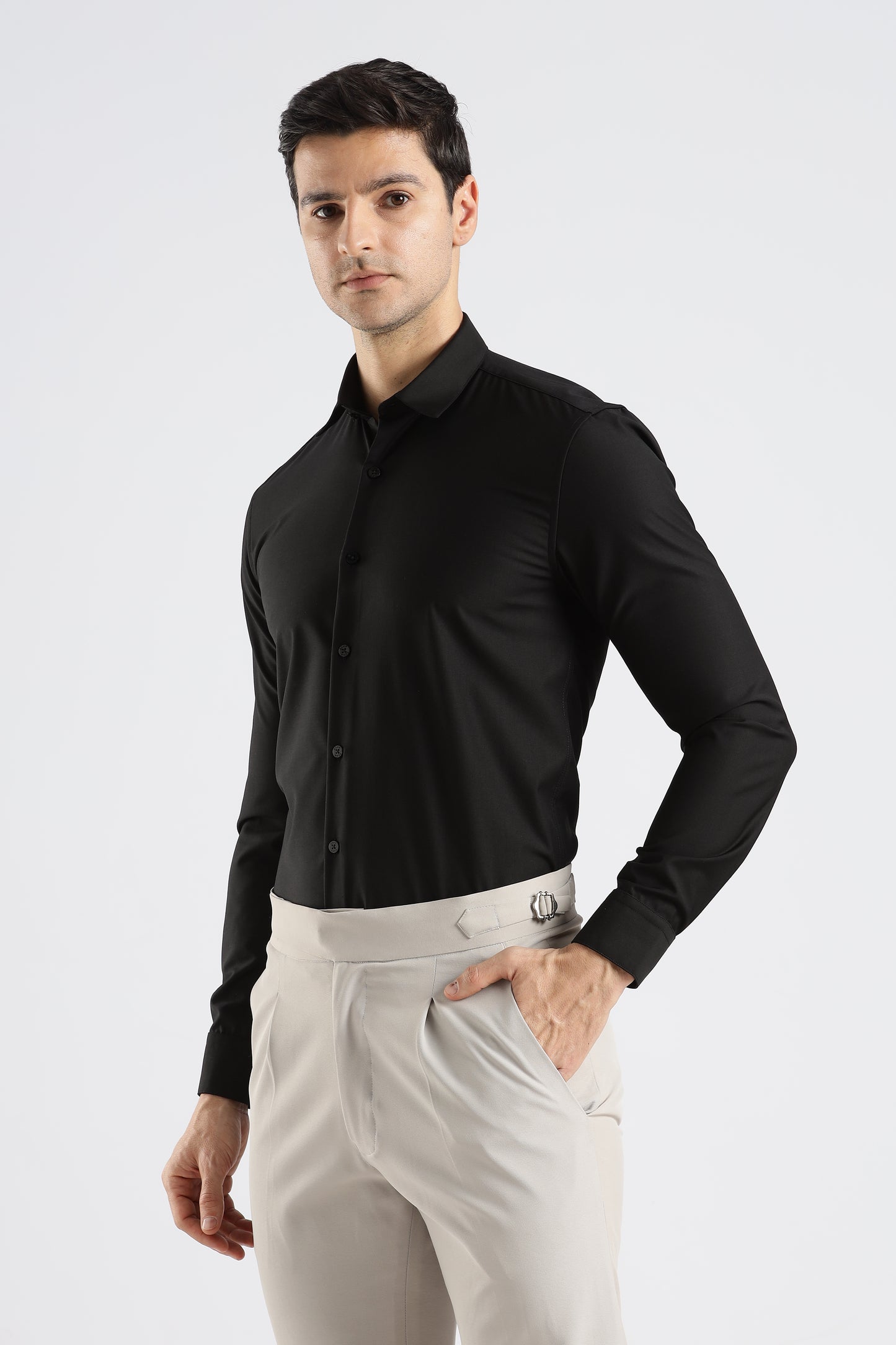Plain Black Melange Wrinkle Free Shirt
