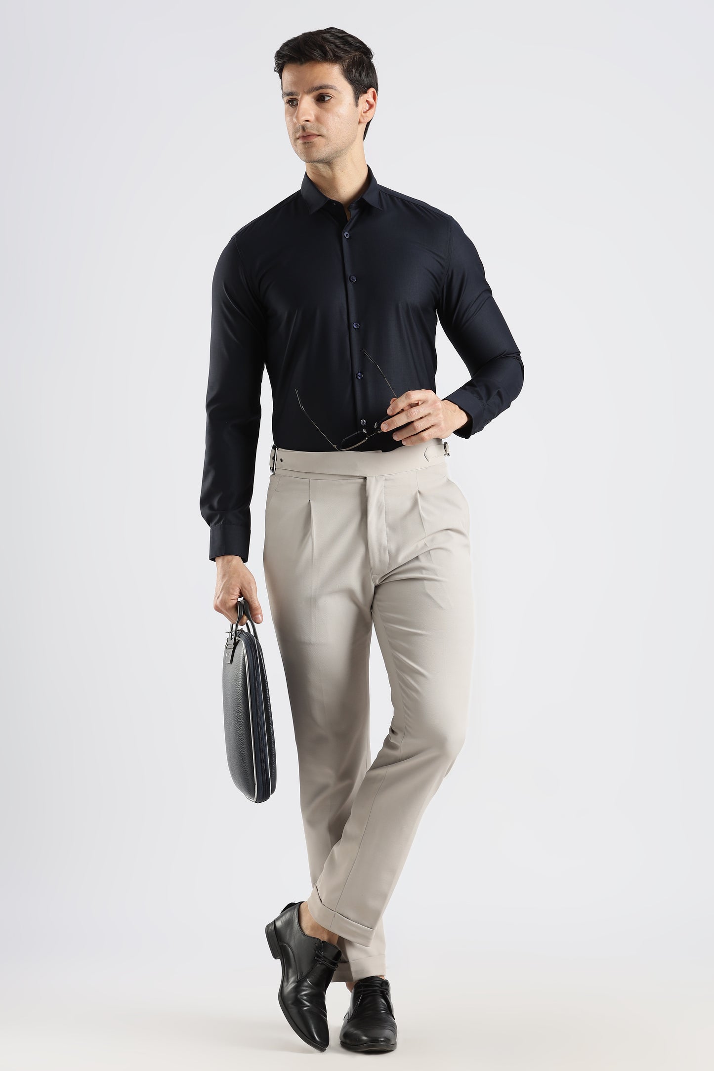 Plain Midnight Blue Melange Wrinkle Free Shirt