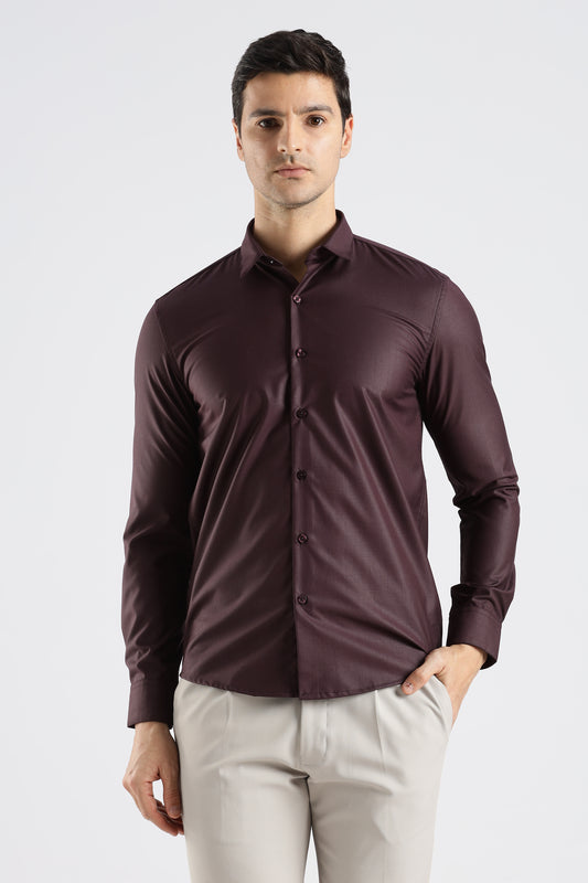 Plain Burgundy Melange Wrinkle Free Shirt