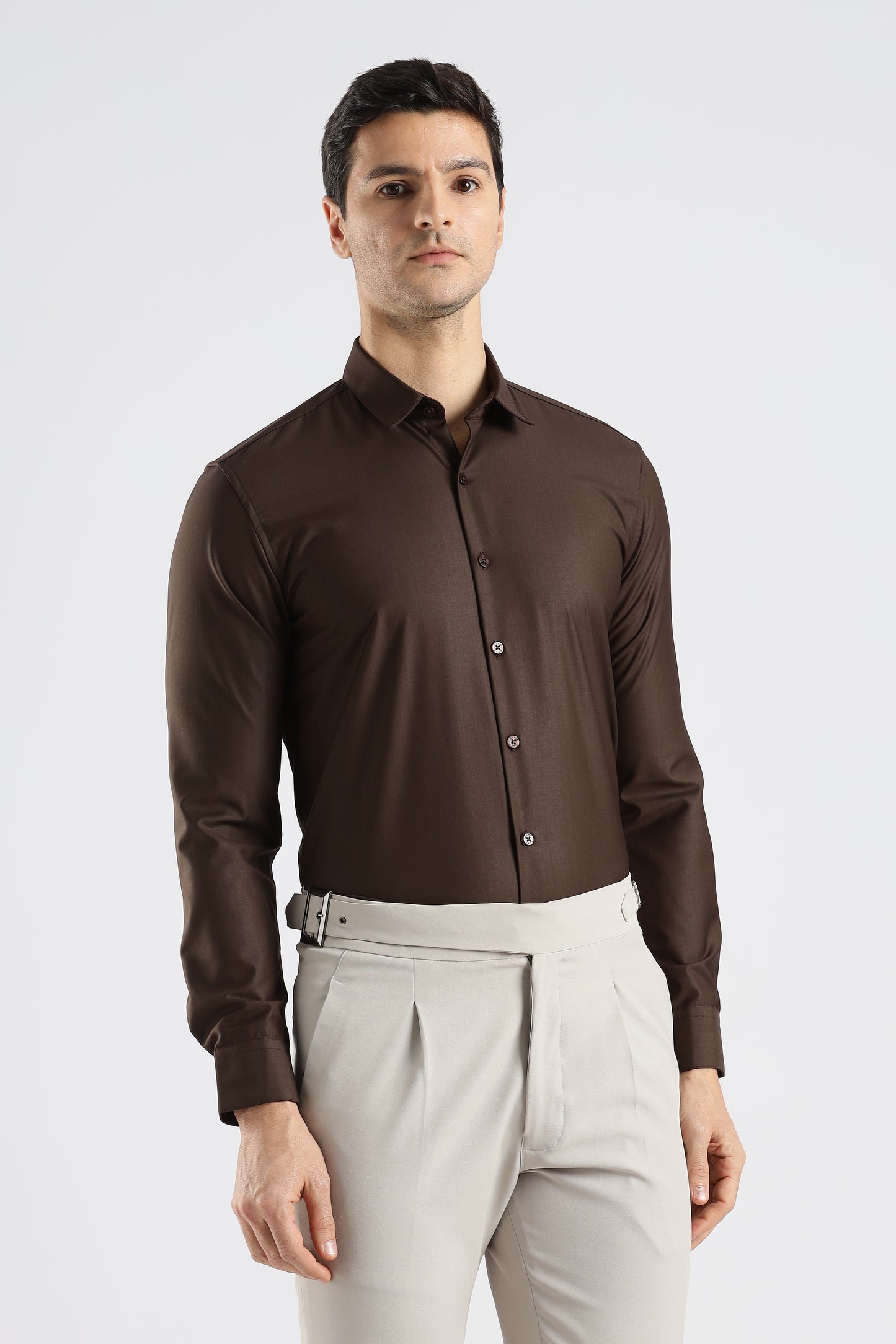 Plain Coffee Brown Melange Wrinkle Free Shirt