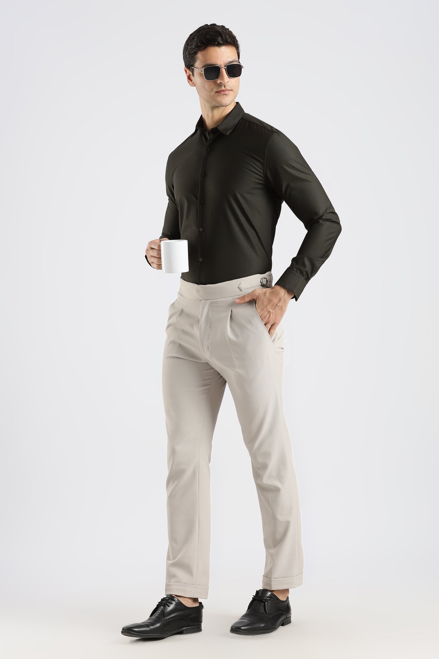 Plain Olive Black Melange Wrinkle Free Shirt