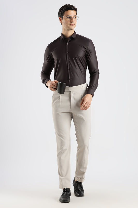 Plain Espresso Brown Melange Wrinkle Free Shirt