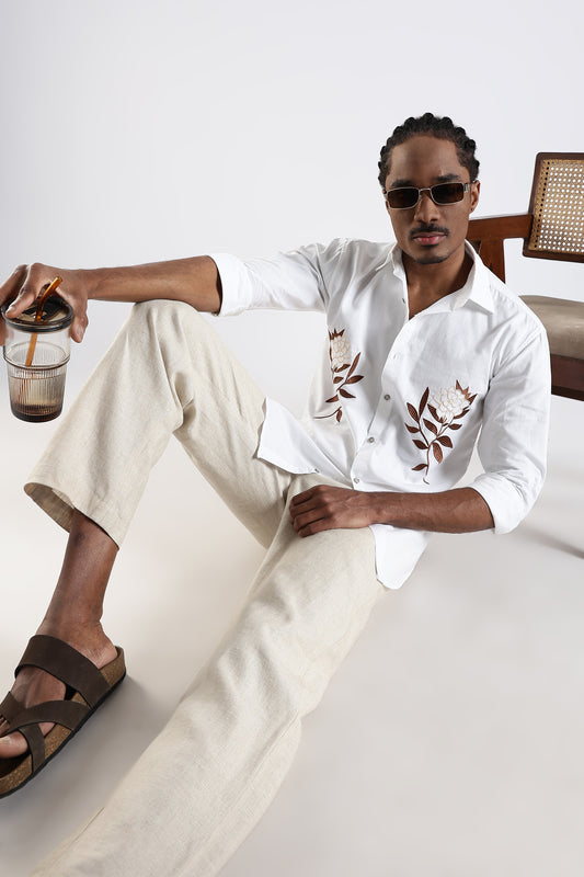 White Floral Embroidered Designer Shirt