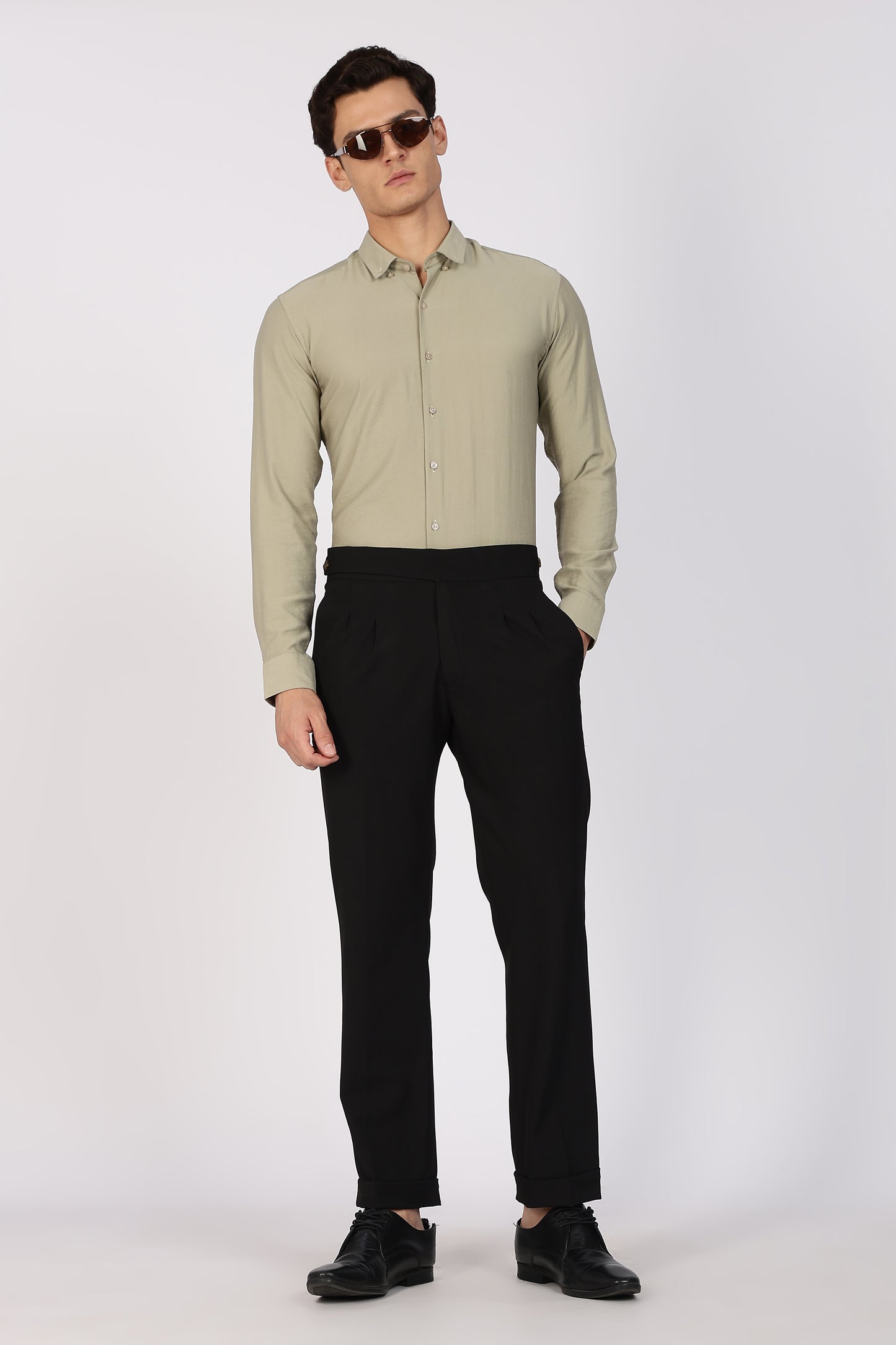 Sage Green Crushed Blended-Linen Slim Fit Shirt