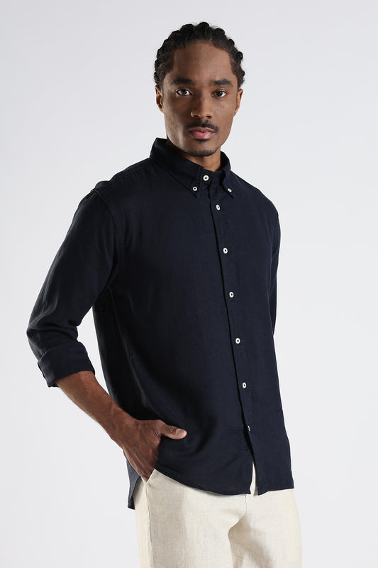 Regular Fit Pure Linen Navy Blue Shirt