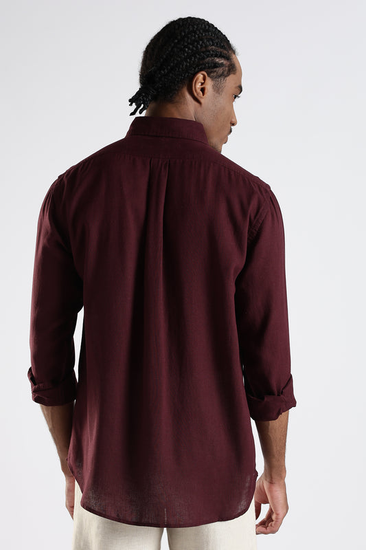 Regular Fit Pure Linen Maroon Shirt