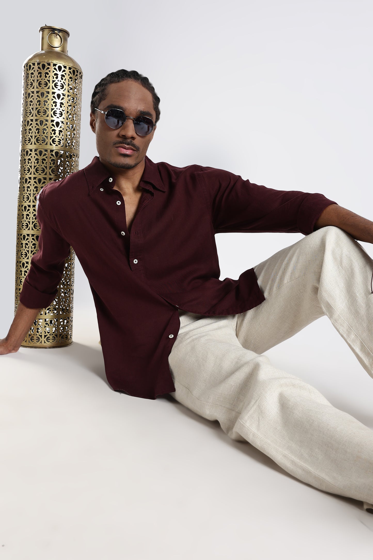Regular Fit Pure Linen Maroon Shirt