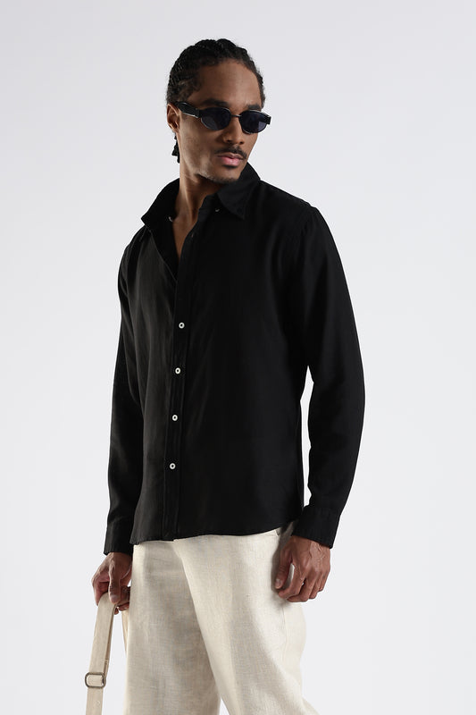Regular Fit Pure Linen Black Shirt