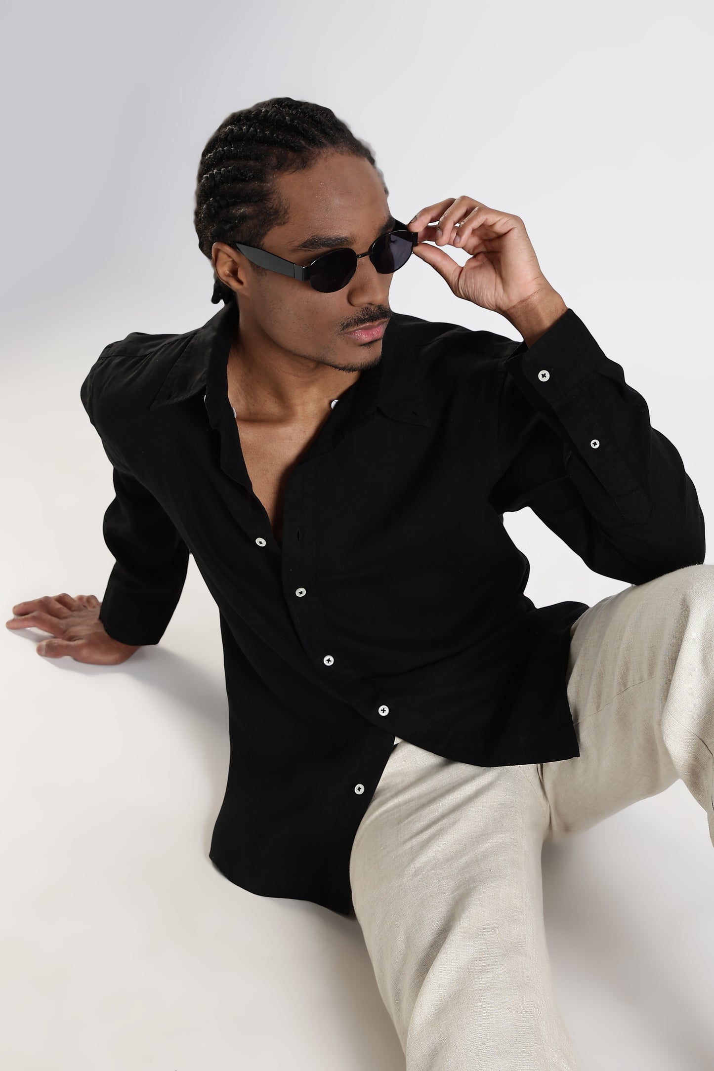 Regular Fit Pure Linen Black Shirt