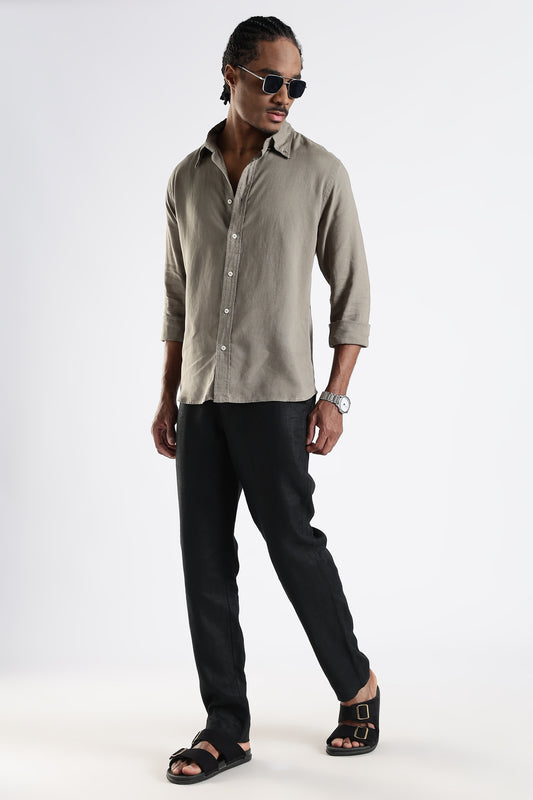 Regular Fit Pure Linen Dusty Beige Shirt