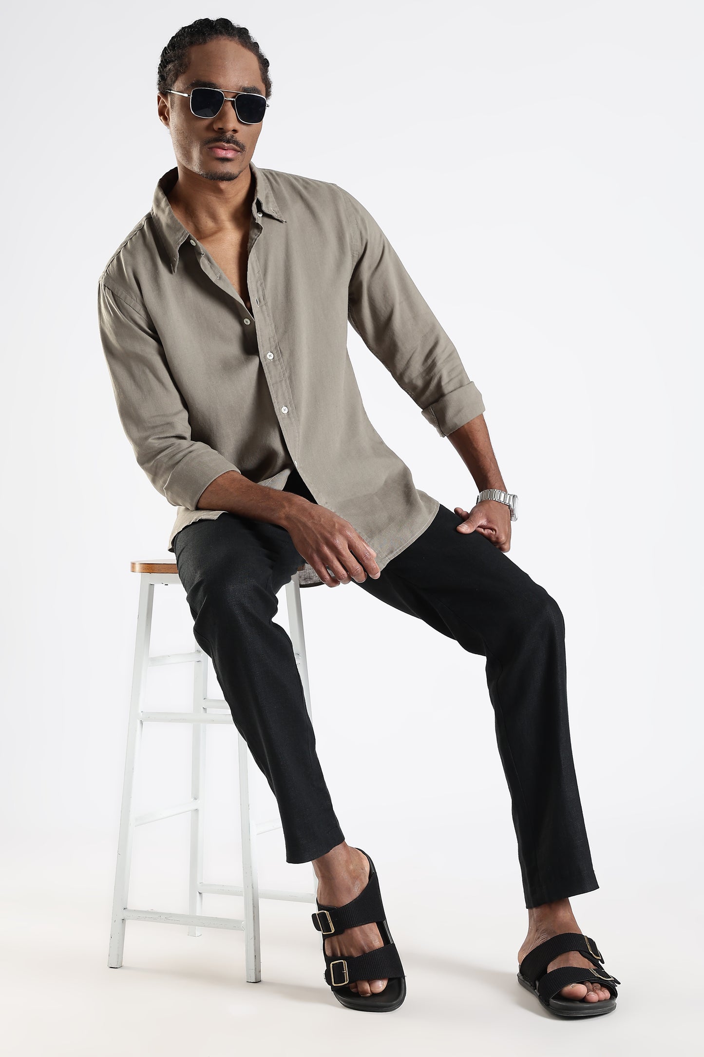 Regular Fit Pure Linen Dusty Beige Shirt