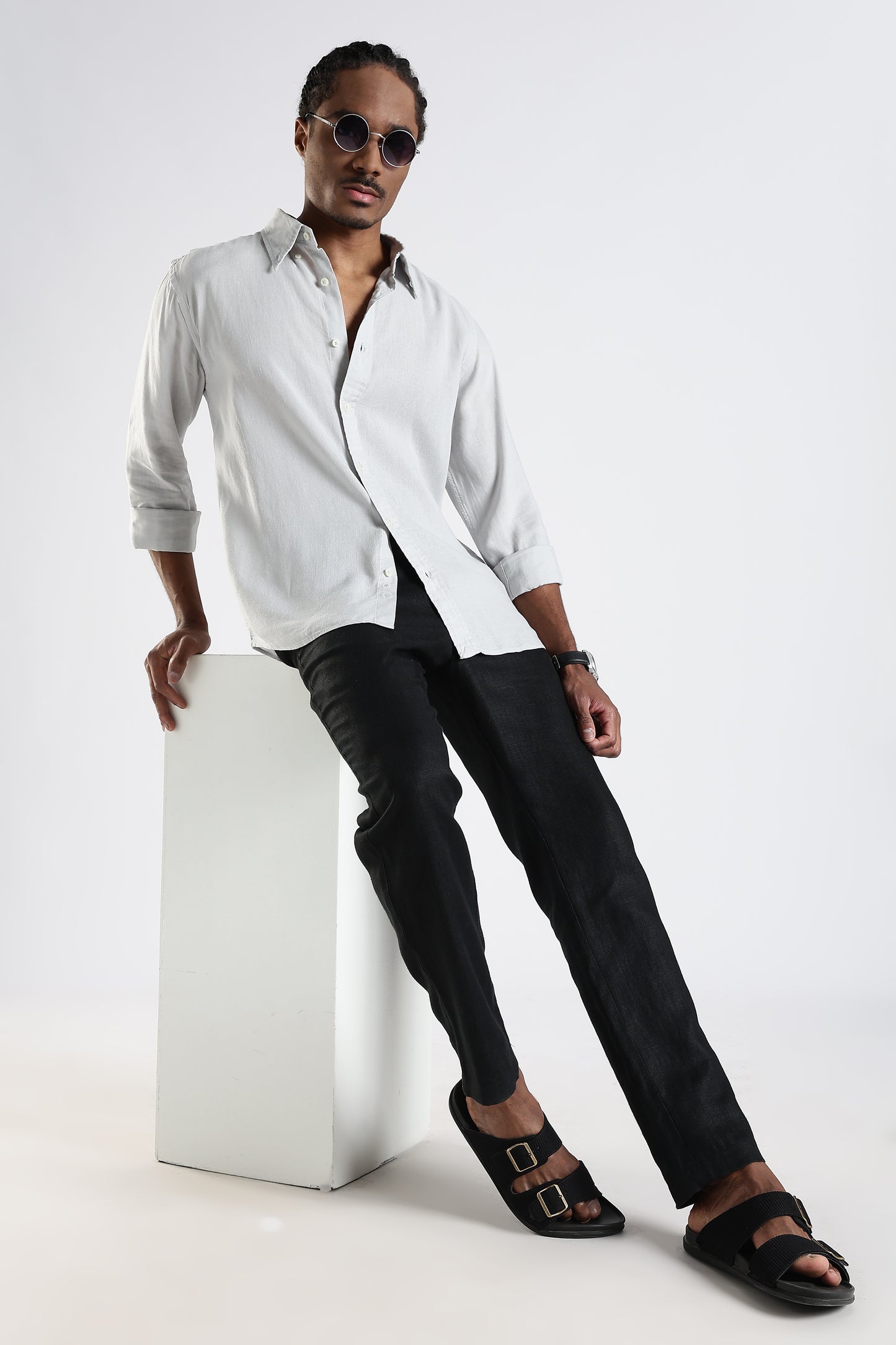 Regular Fit Light Grey Pure Linen Shirt