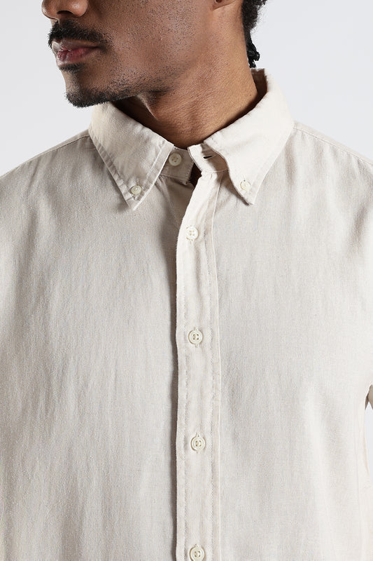 Regular Fit Pure Beige Linen Shirt