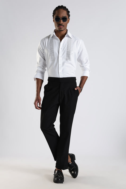 Regular Fit Stone Designer Embroidery Shirt White