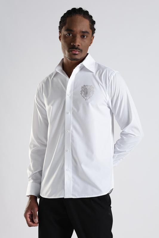 Regular Fit White Embroidery Stone Designer Shirt