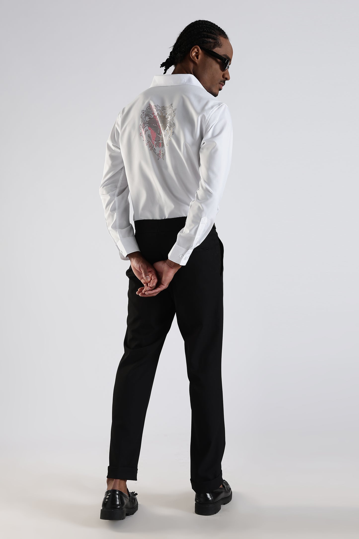 Regular Fit White Embroidery Stone Designer Shirt