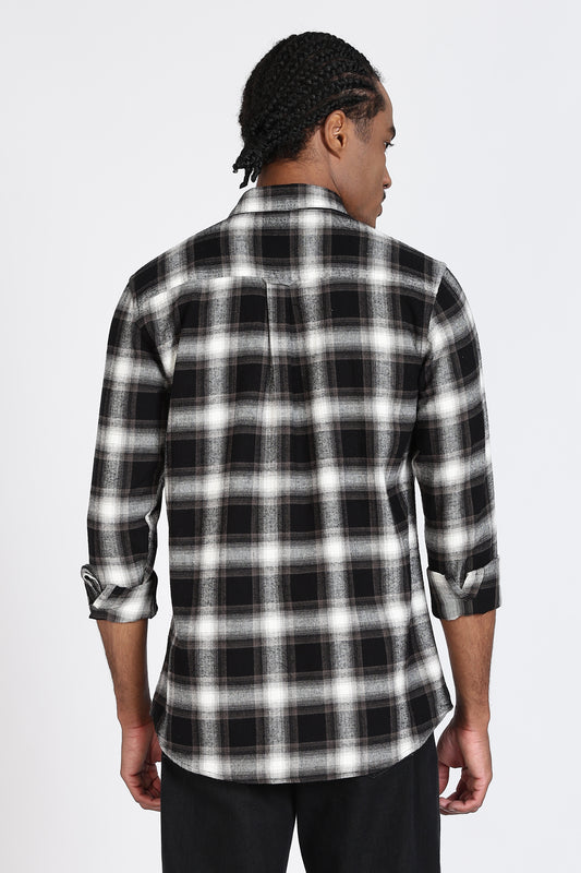 Regular Fit Black Windowpane Checked Casual Shirt