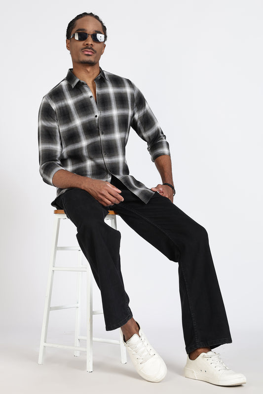 Regular Fit Checkered Design Cotton Black & White Shirt