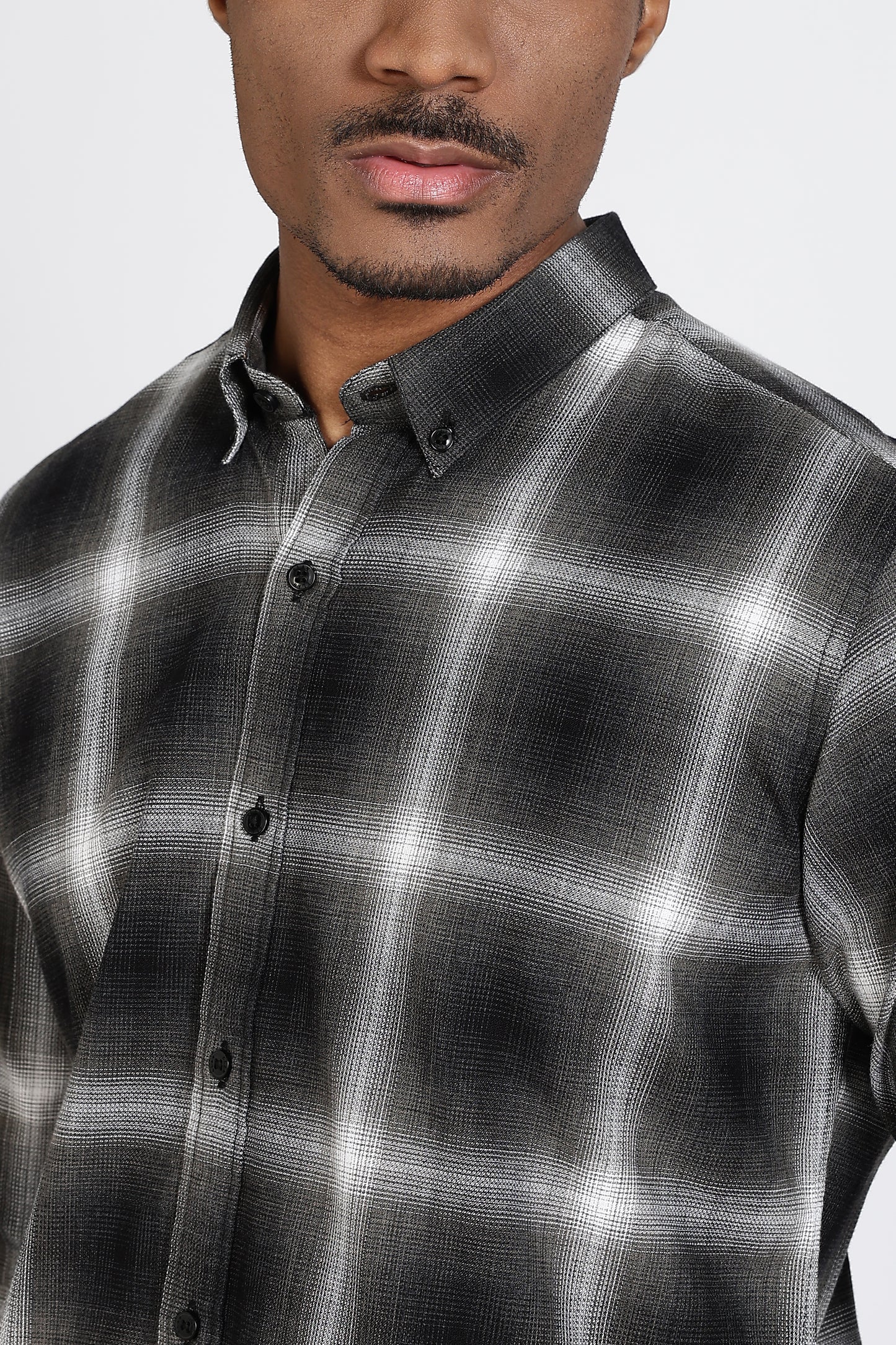 Regular Fit Checkered Design Cotton Black & White Shirt