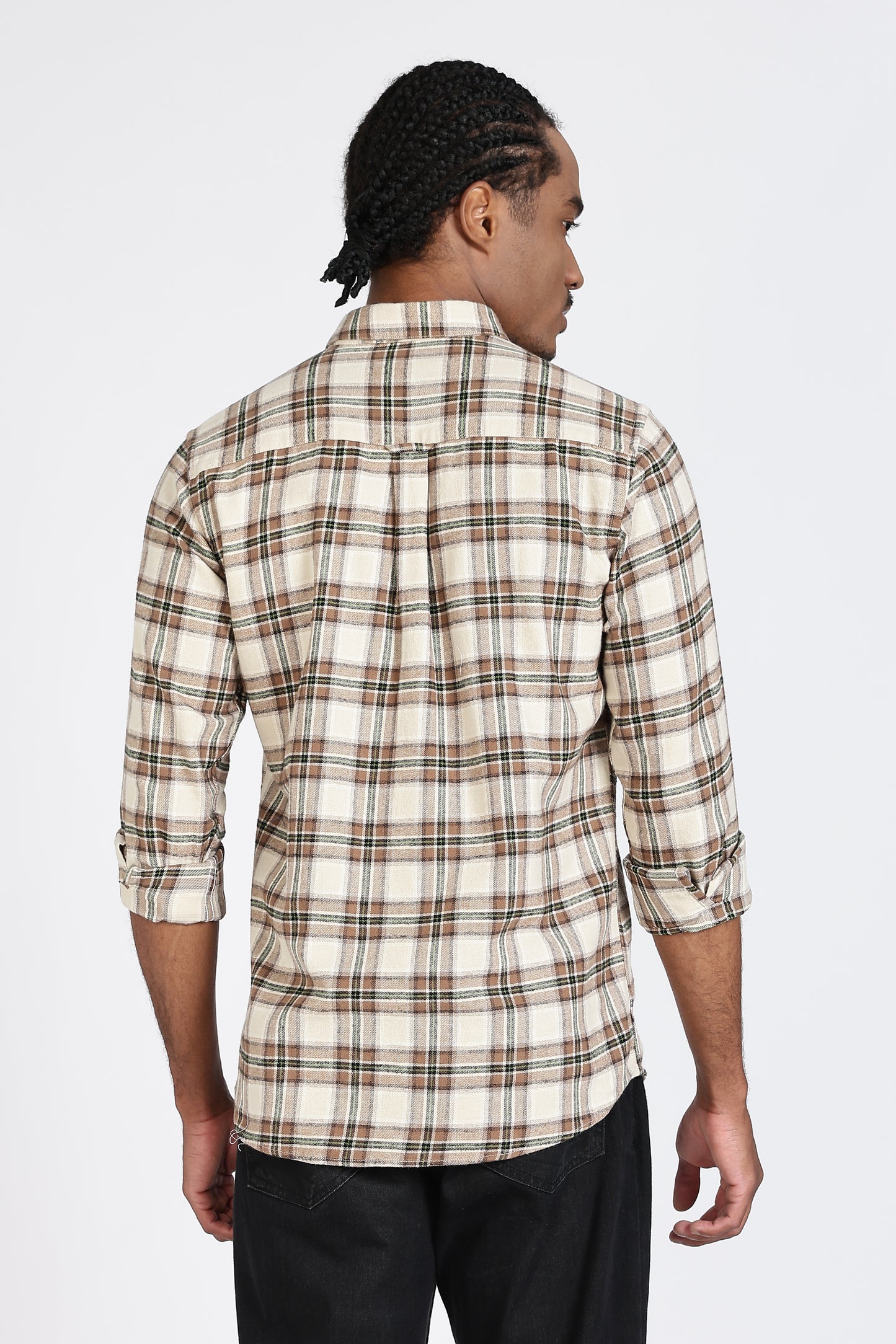 Regular Fit Beige Tartan Checked Shirt
