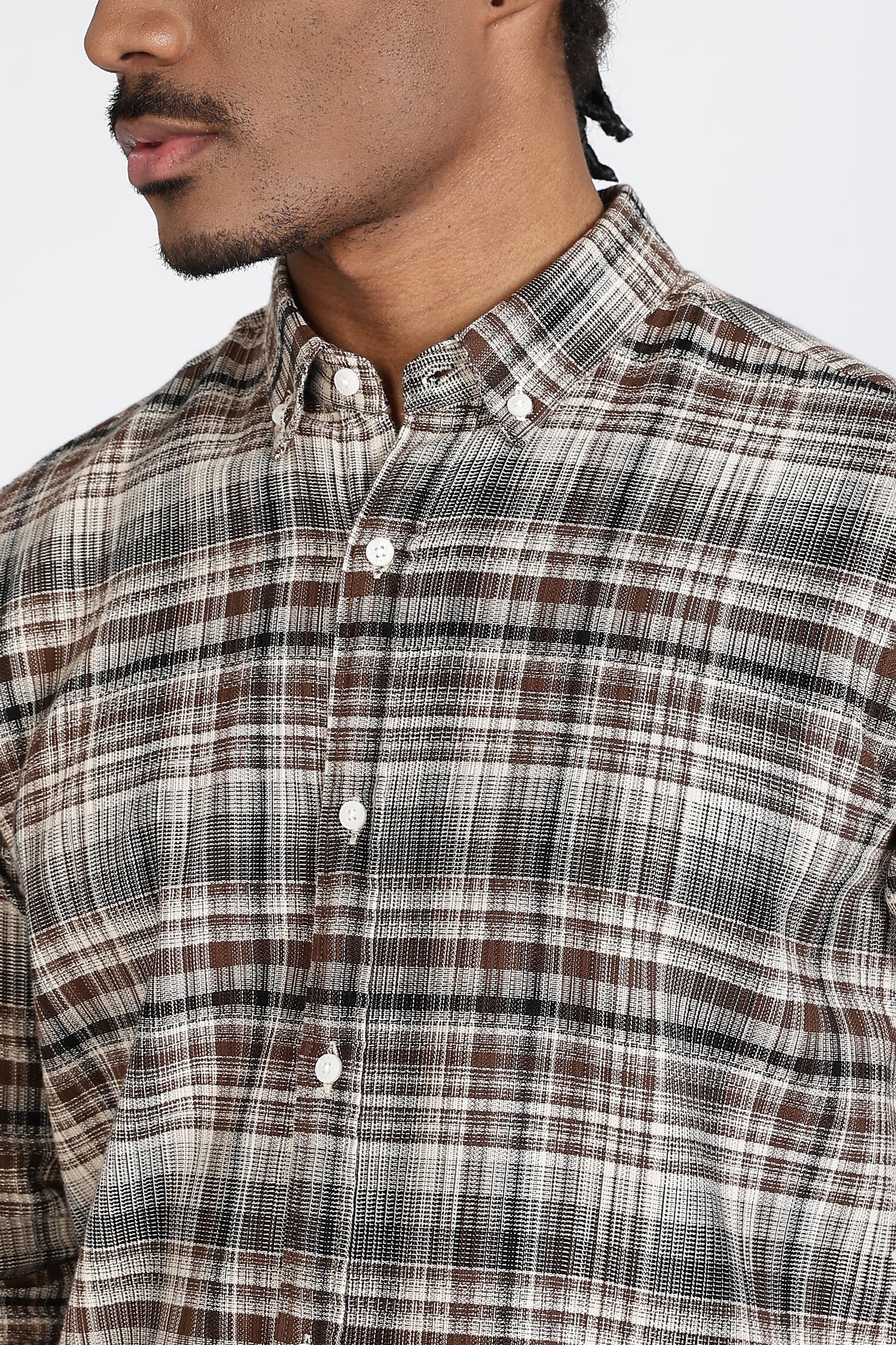 Regular Fit Beige Tartan Checked Casual Shirt