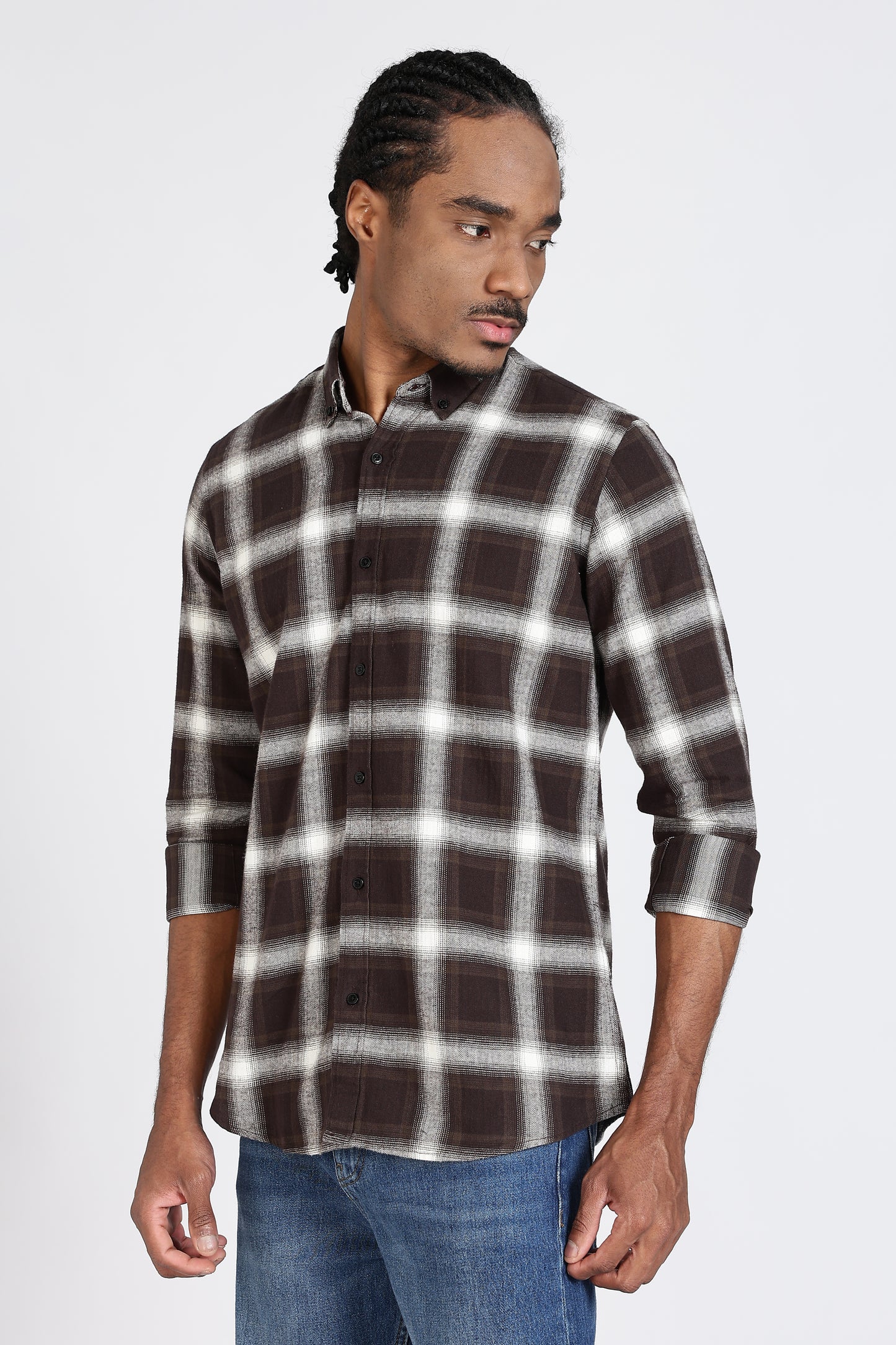 Regular Fit Brown Windowpane Checked Shirt
