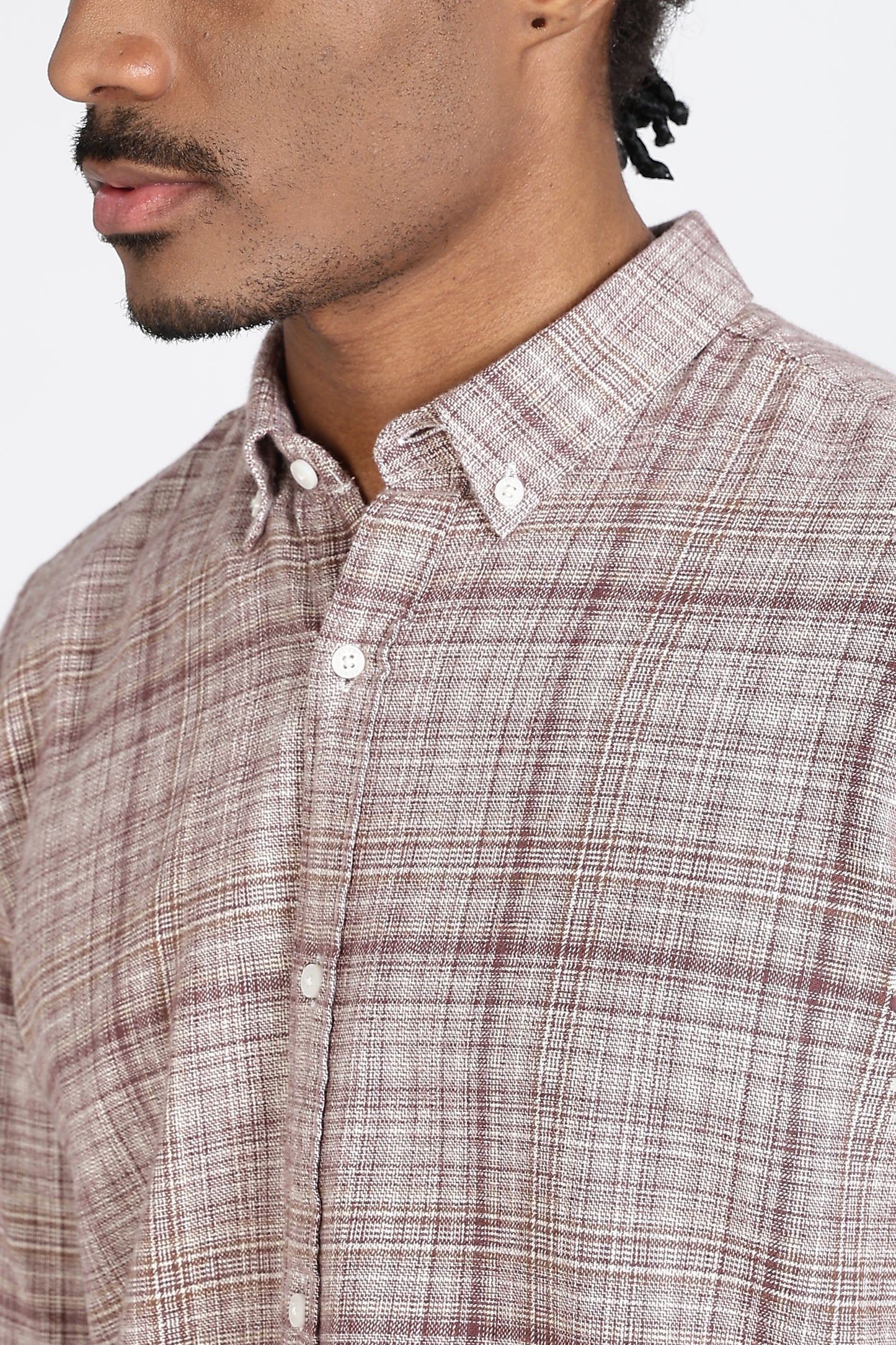 Regular Fit Light Brown Plaid Checked Shirt