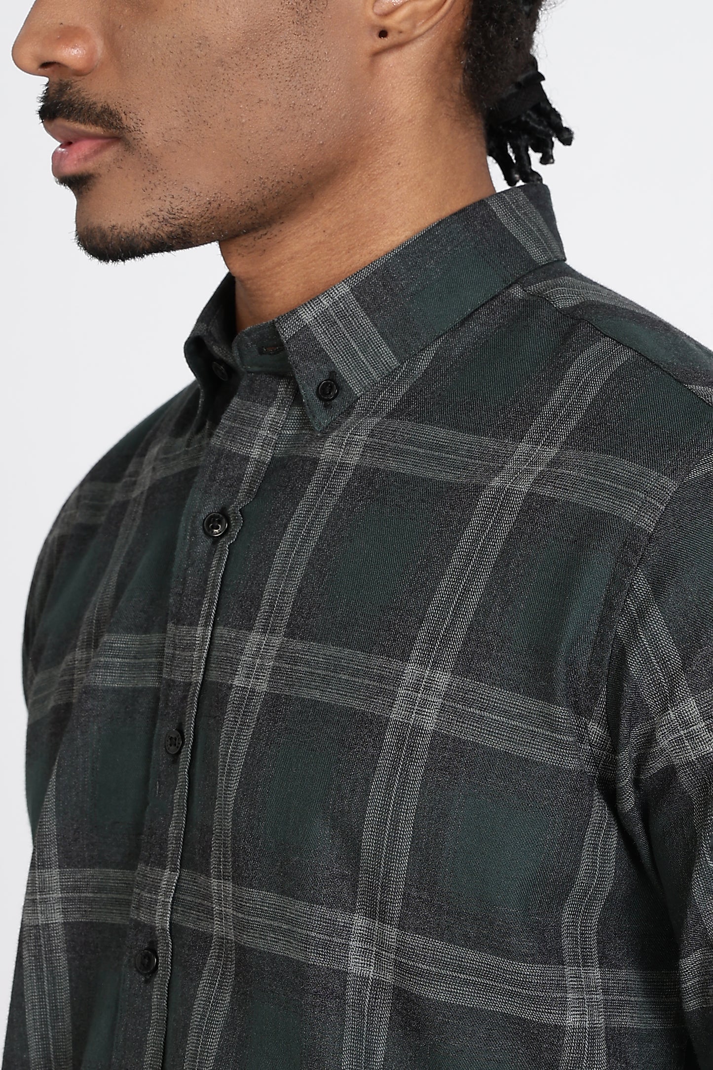 Regular Fit Dark Green & Grey Windowpane Checked Shirt