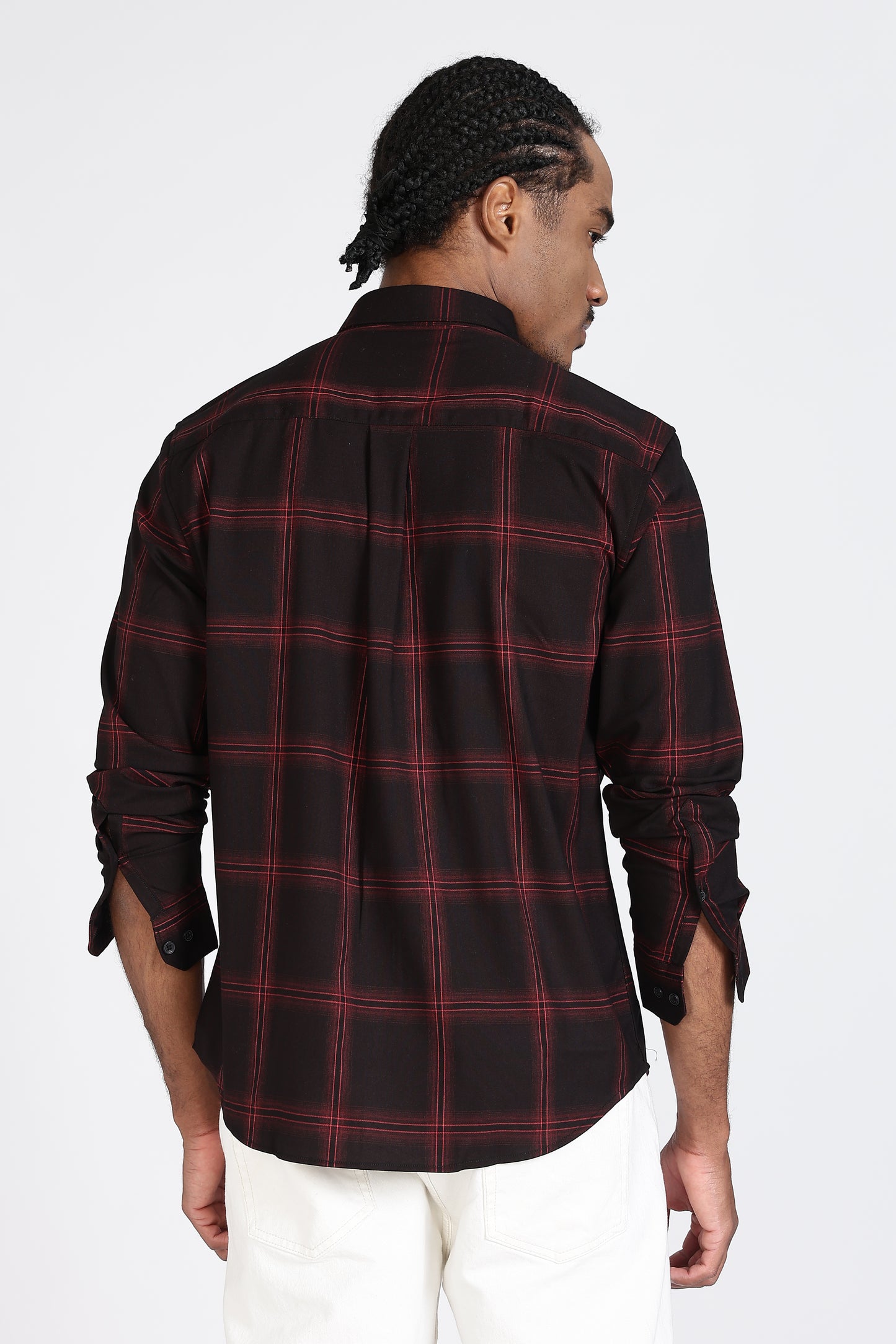 Regular Fit Black & Red Windowpane Check Shirt