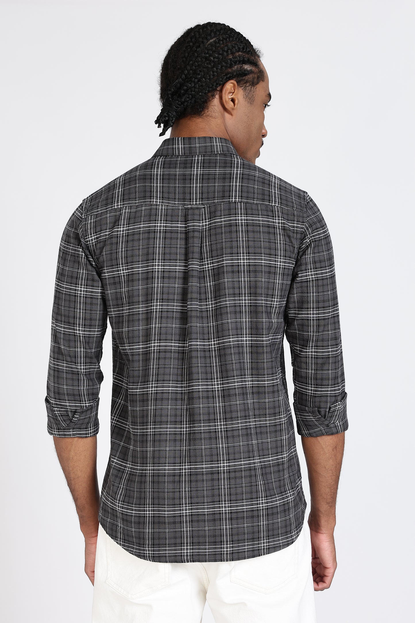 Regular Fit Charcoal Grey & White Tartan Checked Shirt.