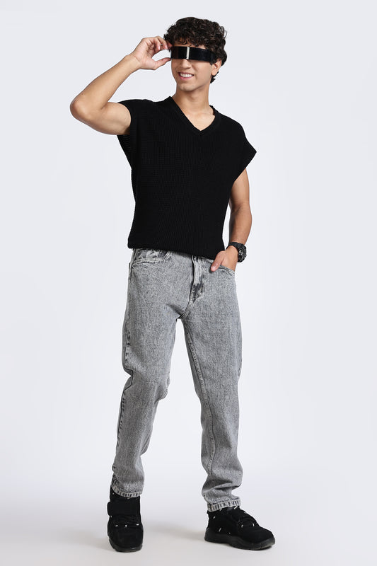 Mom Fit Frosted Grey Shade Denim Jeans