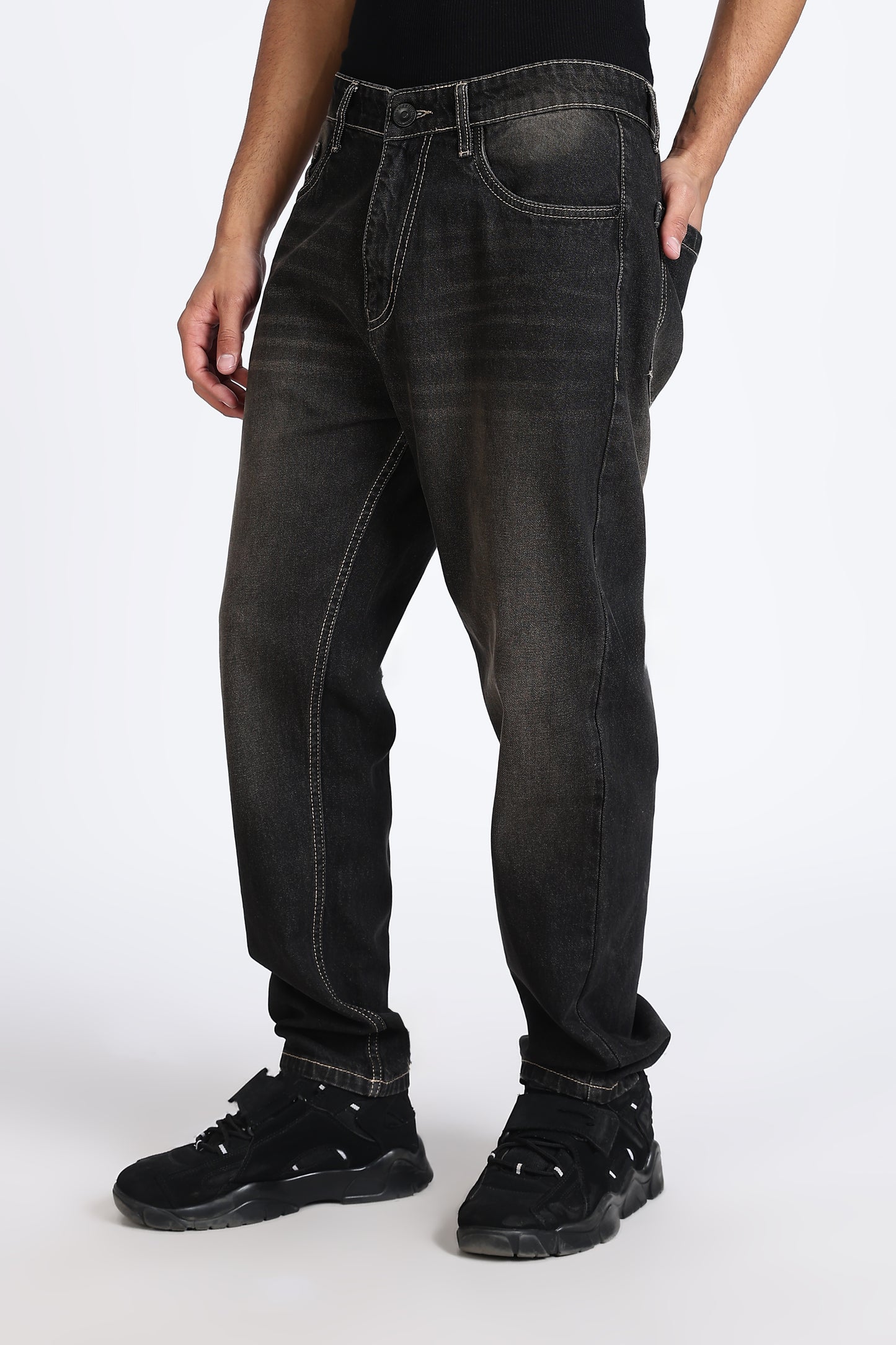 Mom Fit Denim Jeans Smoky Black Shade