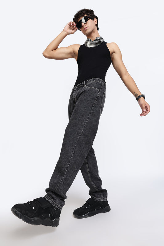 Mom Fit Denim Jeans Dark Grey Shade