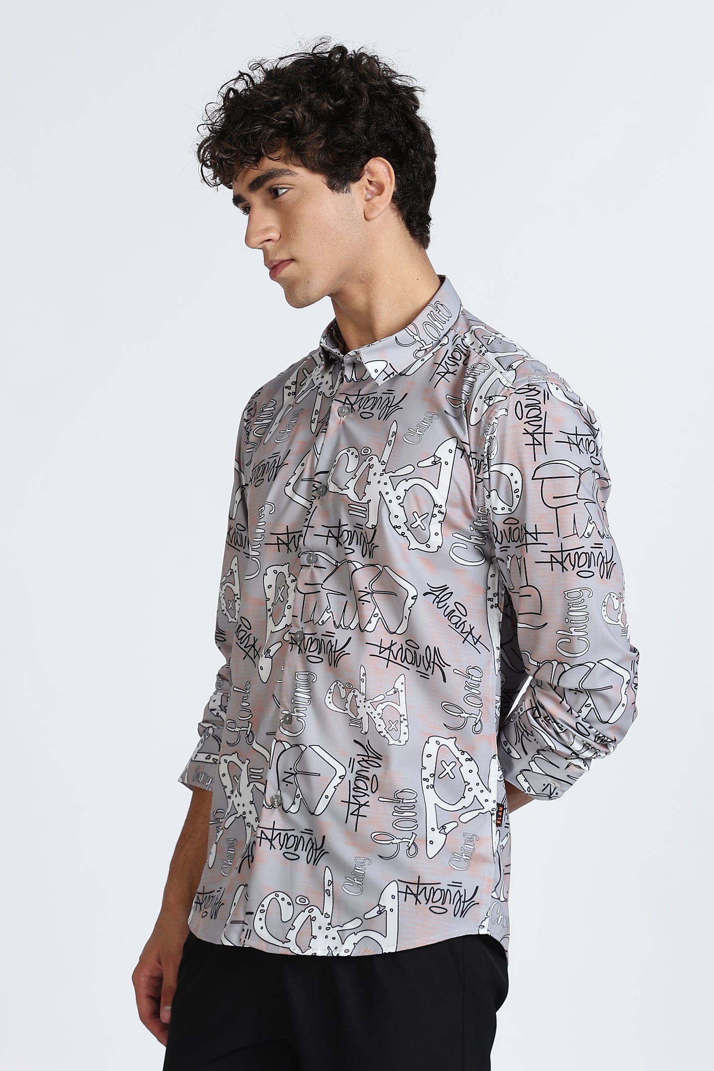 Grey Abstract Printed Melange Shirt