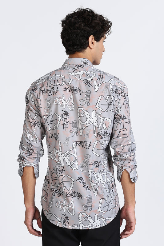 Grey Abstract Printed Melange Shirt