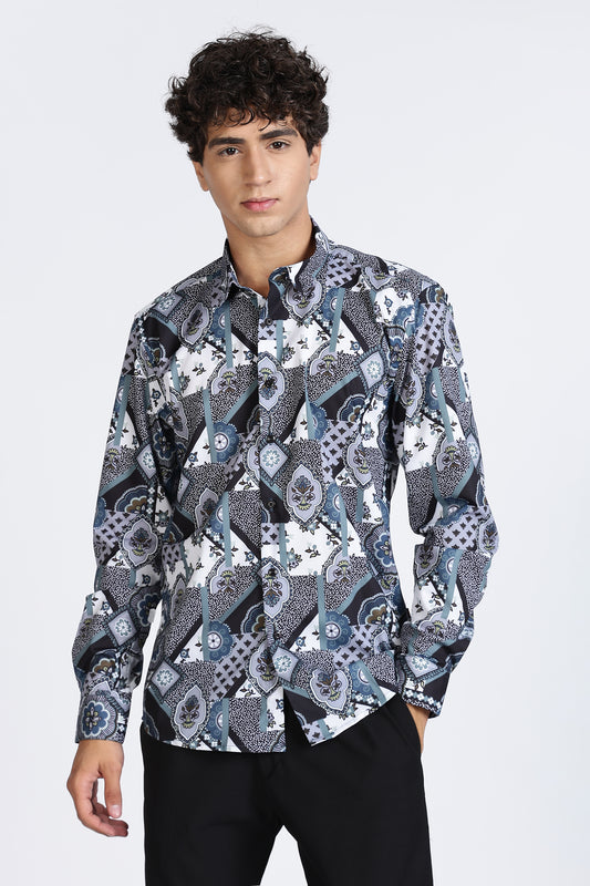 Geometric Printed Melange Shirt