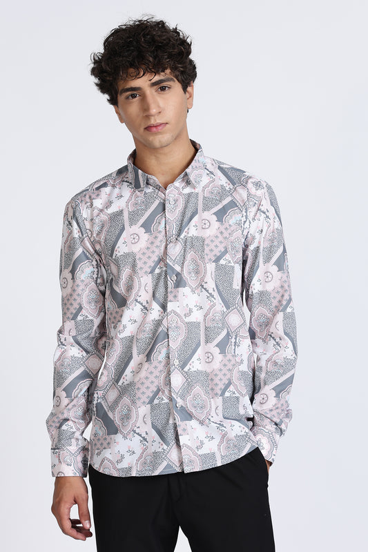 Abstract Printed Melange Shirt