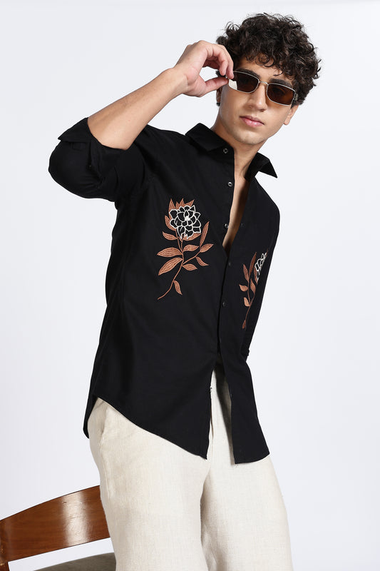 Black Floral Embroidered Designer Shirt