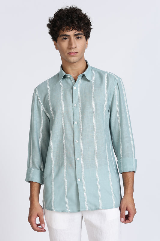 Regular Fit Mint Green Textured Linen Shirt