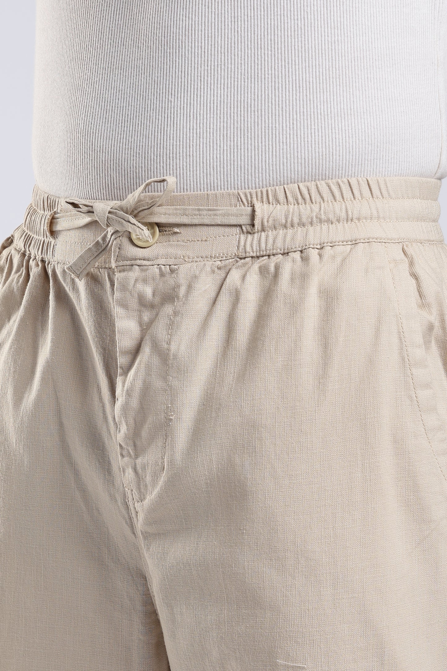 Linen Button Finish Light Beige Straight Fit Pants
