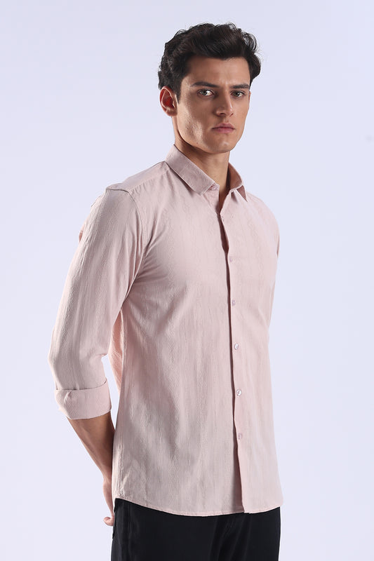 Regular Fit Pink Textured Cotton Shirt