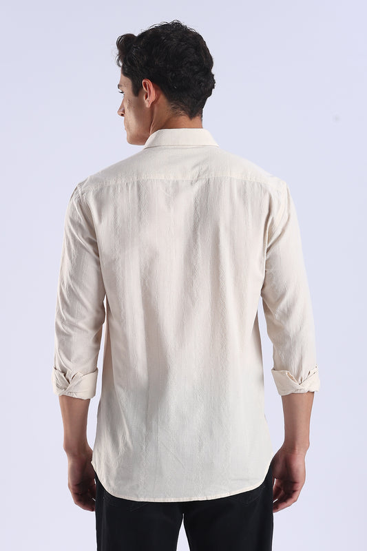 Regular Fit Beige Textured Cotton Shirt