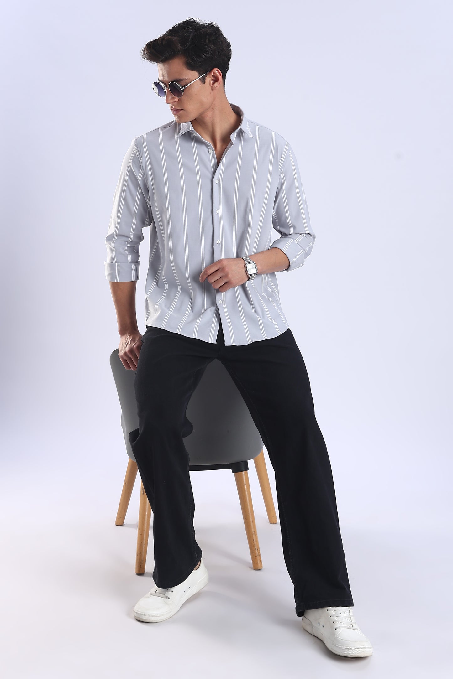 Regular Fit Light Blue Vertical Stripe Shirt