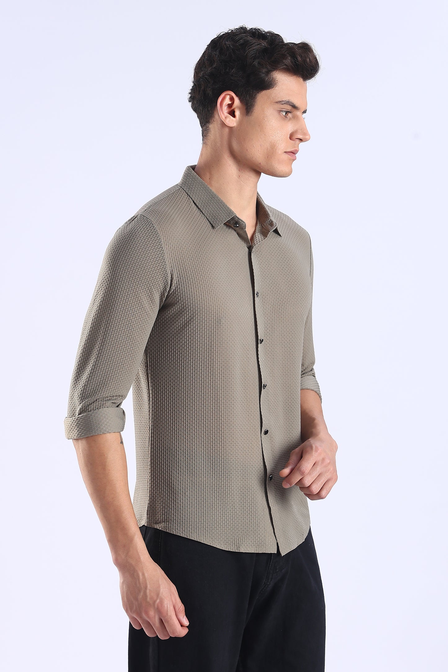 Slim Fit Dark Grey Stitchless Textured Shirt